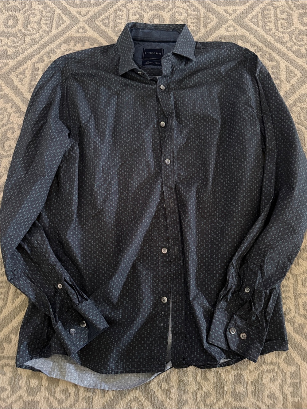 Stitch Note Men's Navy Patterned Dress Shirt